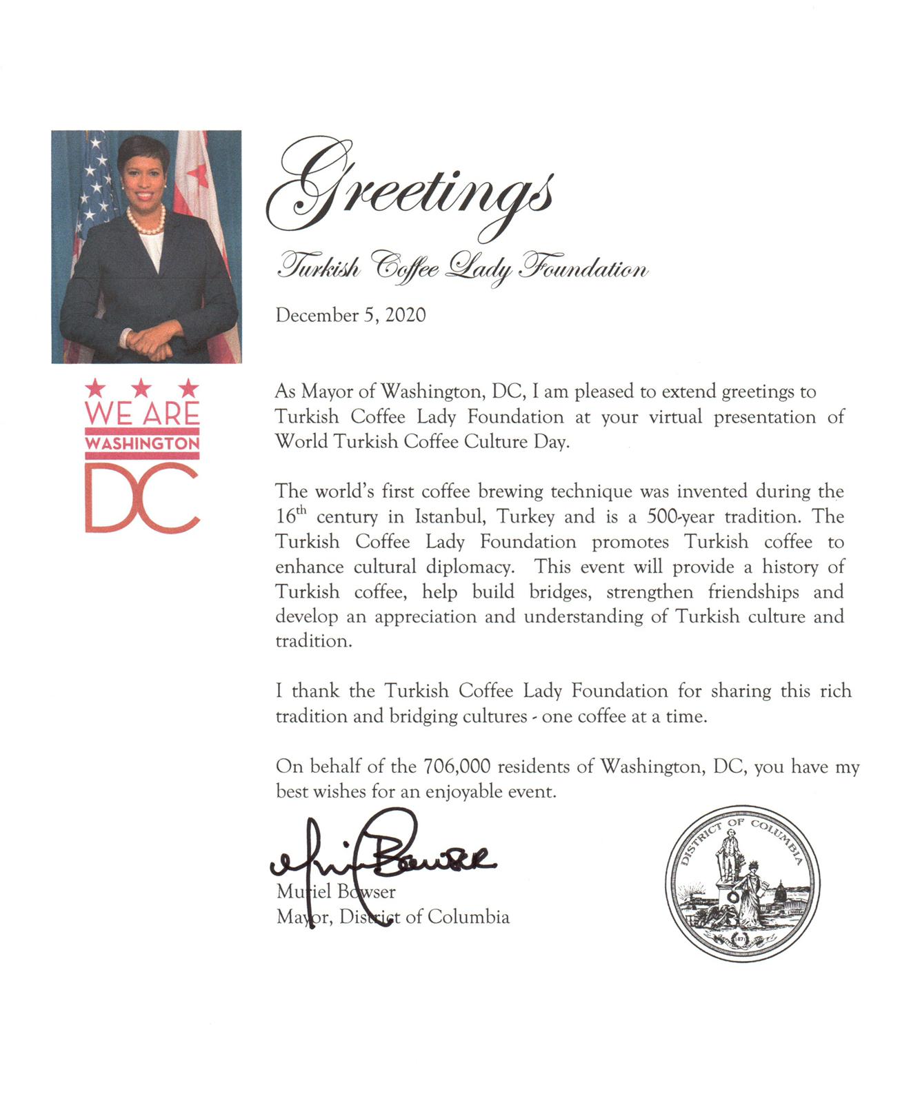 Dünya Türk Kahvesi Günü Vaşington Belediyesi’nin Resmi Kayıtlarına Geçti